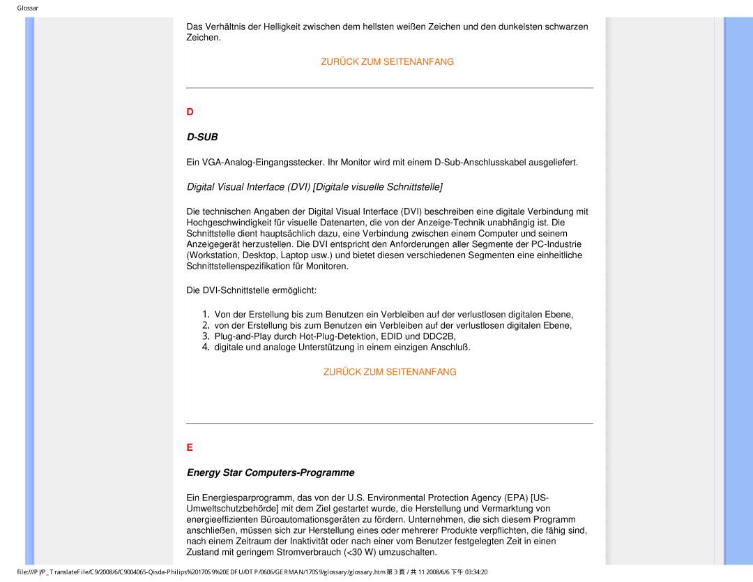 Philips 170S9 user manual Sub, Energy Star Computers-Programme 