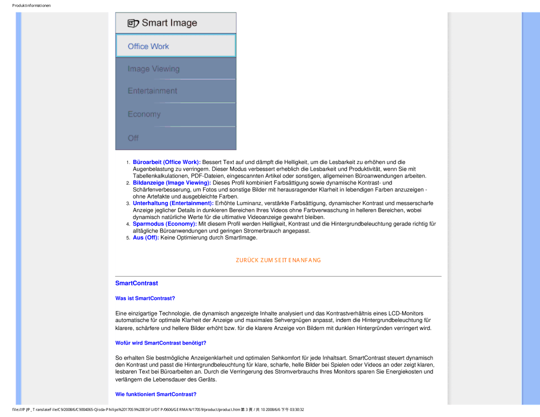 Philips 170S9 user manual Wie funktioniert SmartContrast? 