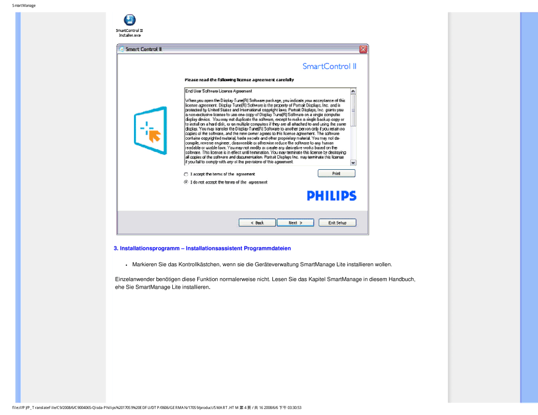 Philips 170S9 user manual Installationsprogramm Installationsassistent Programmdateien 