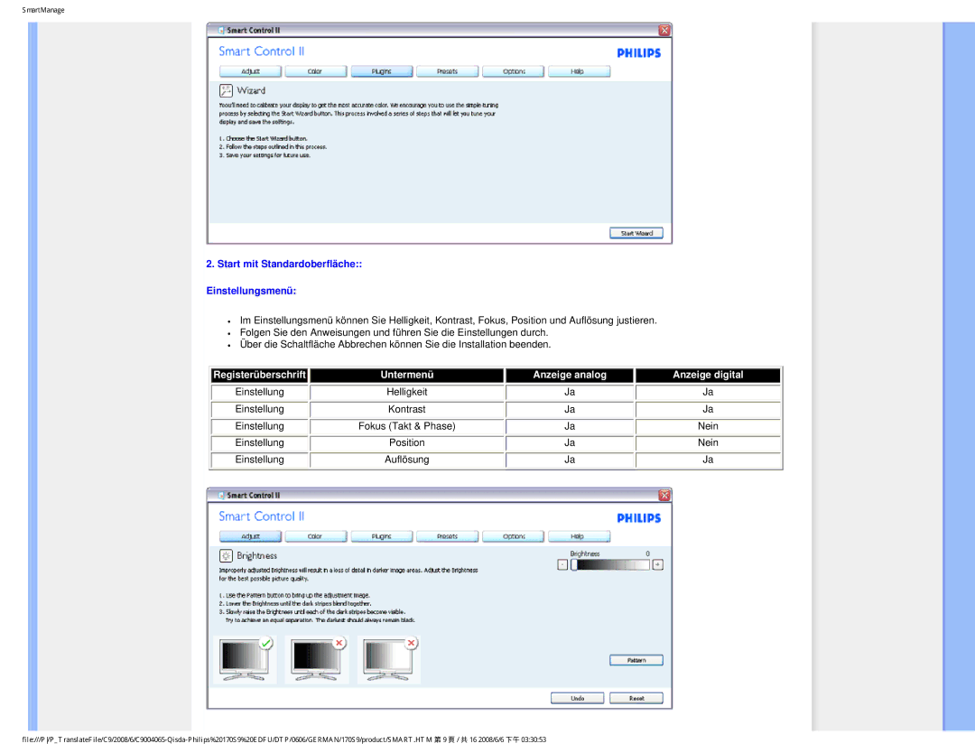 Philips 170S9 user manual Einstellung Helligkeit 