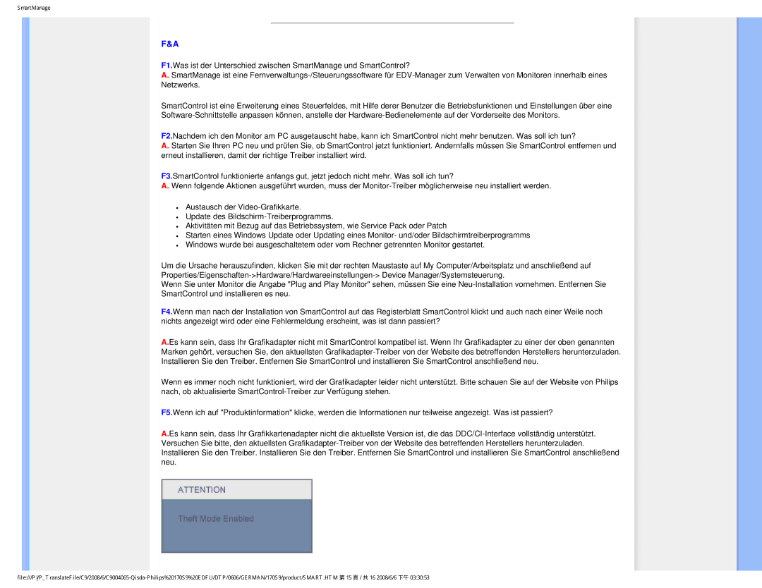 Philips 170S9 user manual SmartManage 