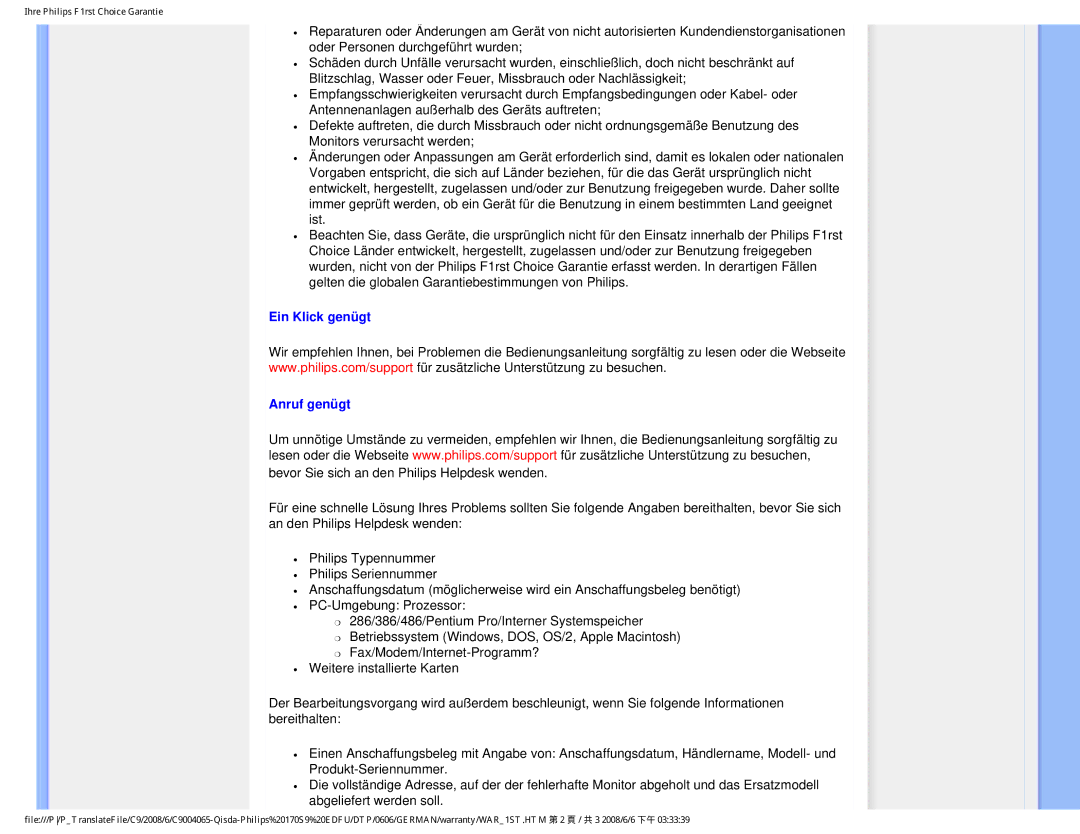 Philips 170S9 user manual Ein Klick genügt 