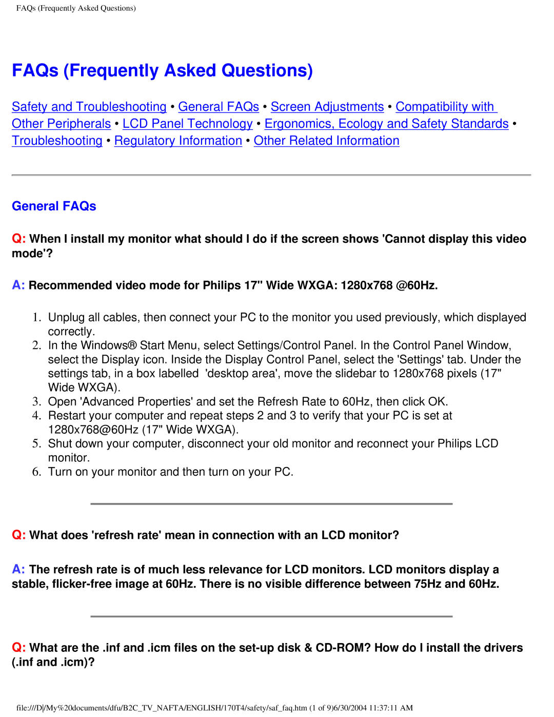 Philips 170T4 manual FAQs Frequently Asked Questions, General FAQs 