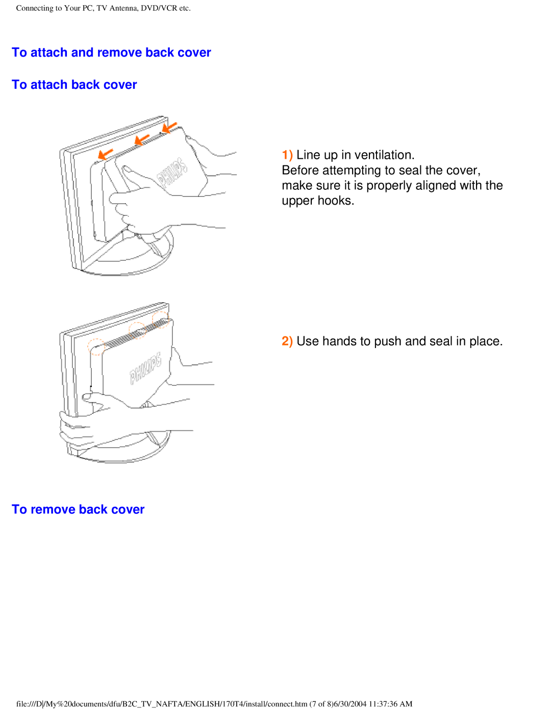 Philips 170T4 manual Connecting to Your PC, TV Antenna, DVD/VCR etc 