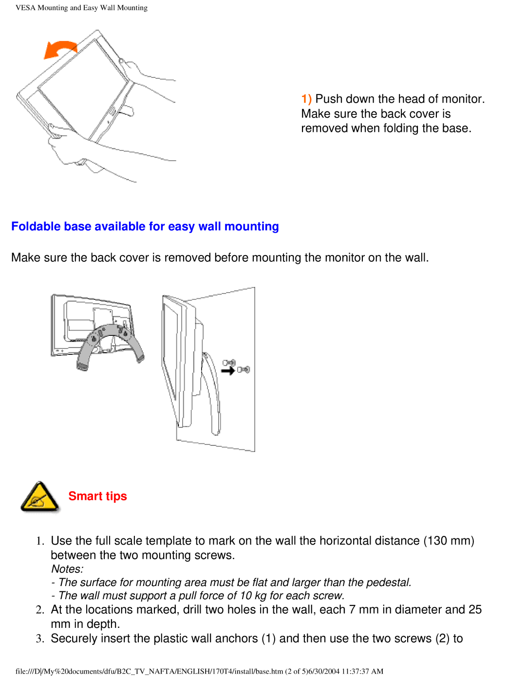 Philips 170T4 manual Foldable base available for easy wall mounting, Smart tips 