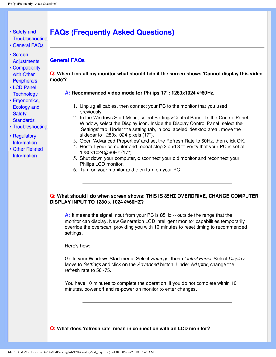 Philips 170V6 user manual FAQs Frequently Asked Questions, General FAQs 