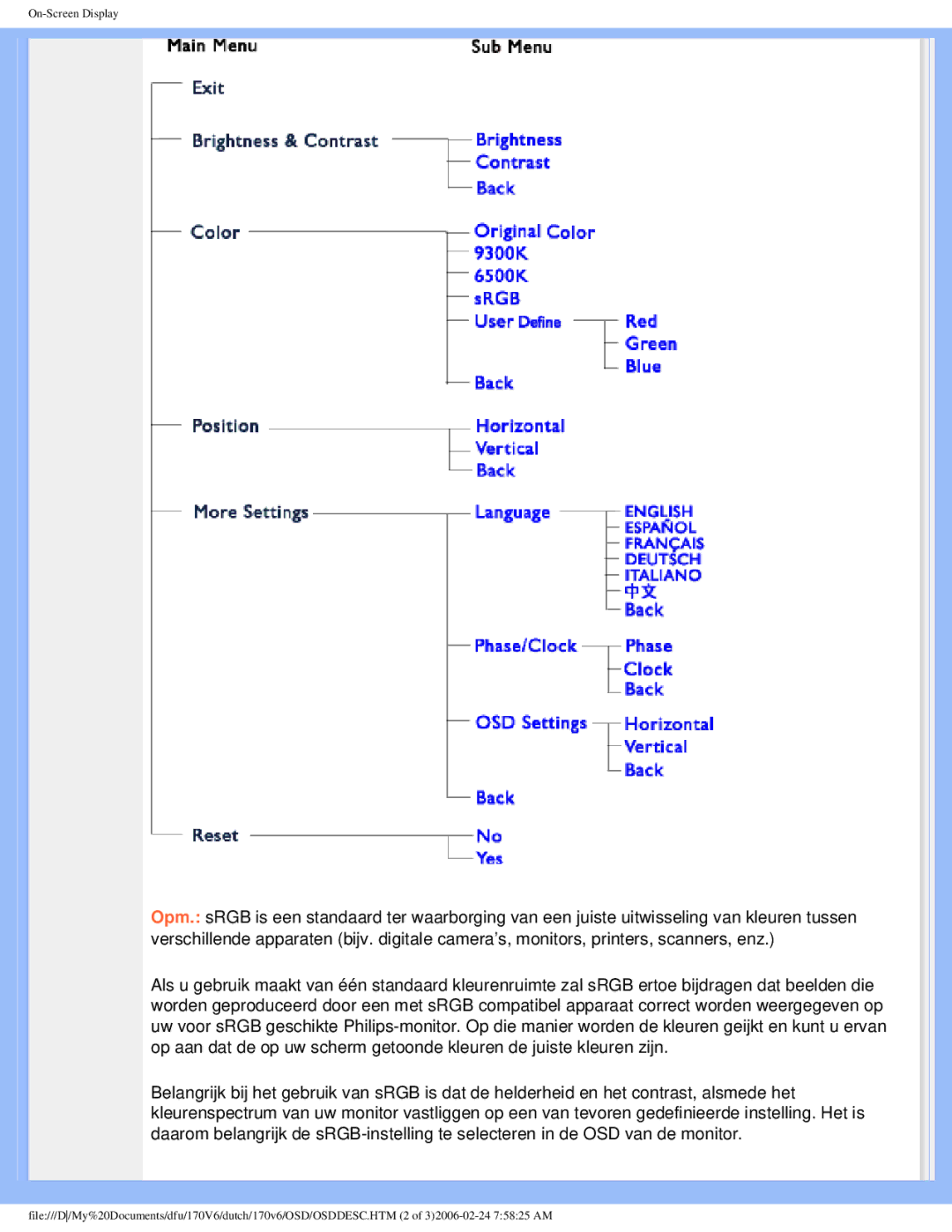 Philips 170V6 user manual On-Screen Display 