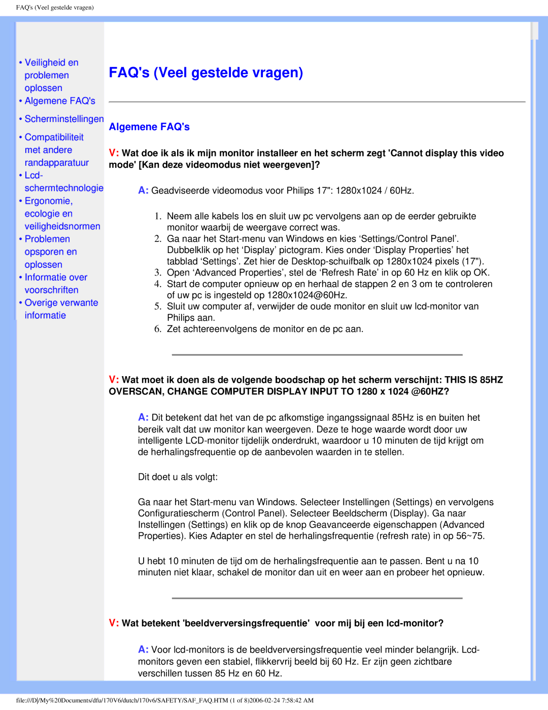 Philips 170V6 user manual FAQs Veel gestelde vragen, Algemene FAQs 