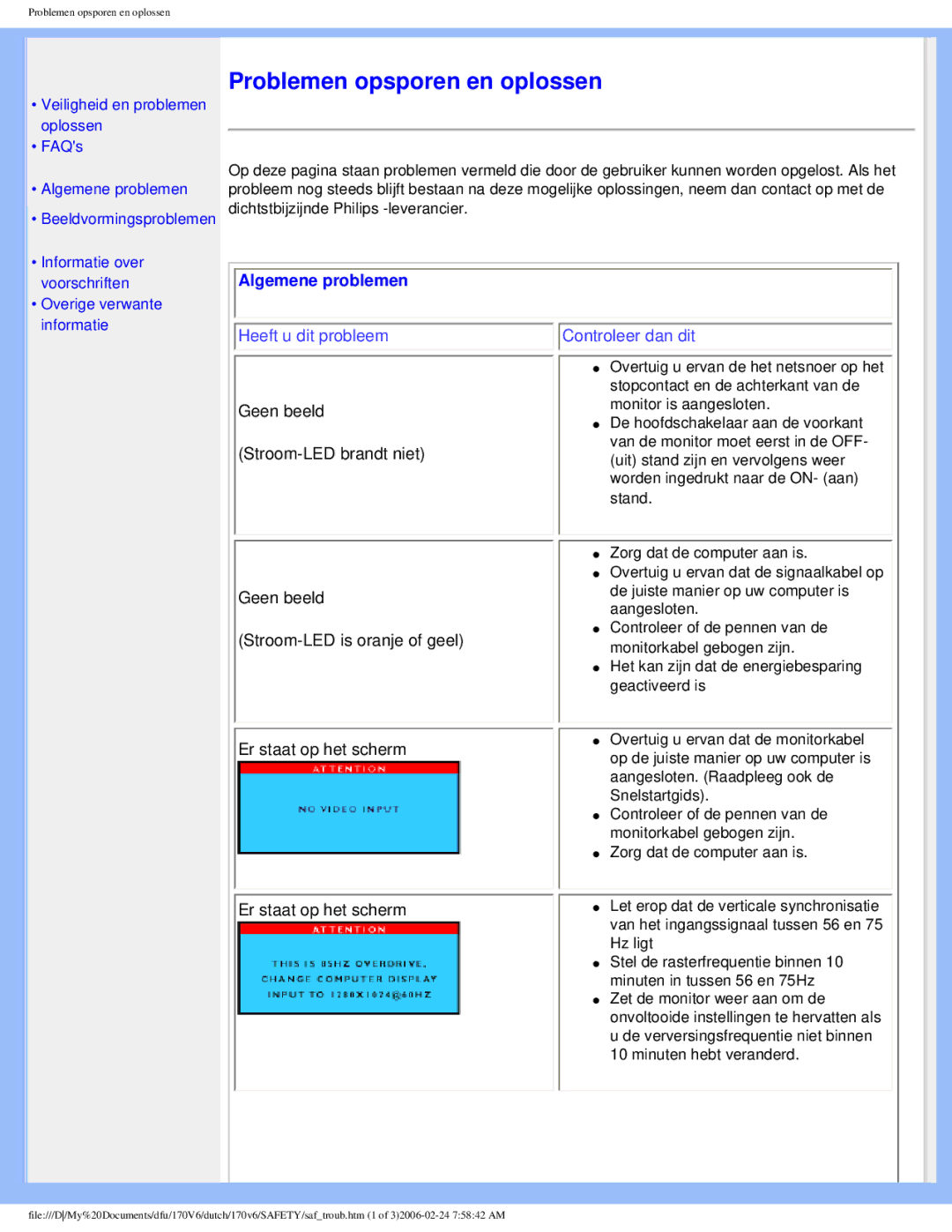 Philips 170V6 user manual Problemen opsporen en oplossen 