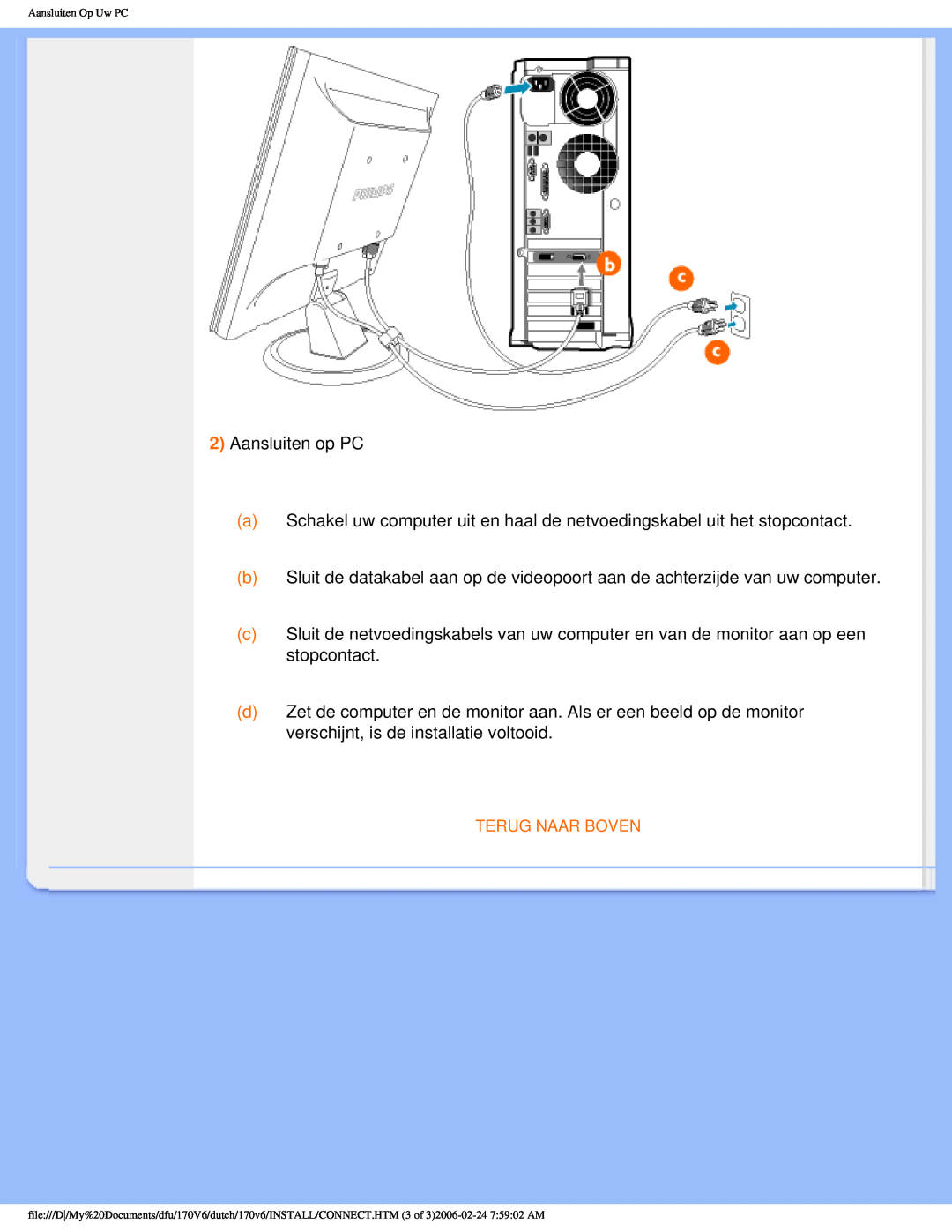 Philips 170V6 user manual 2Aansluiten op PC 
