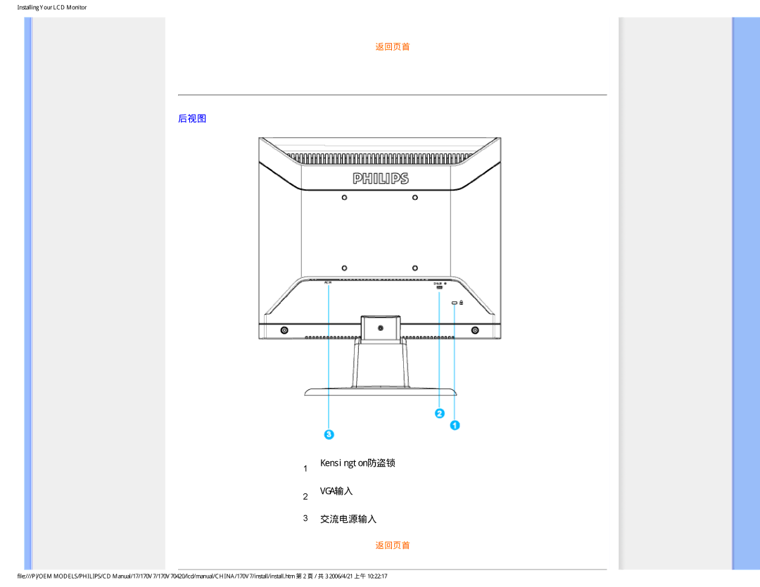 Philips 170V7 user manual 后视图 