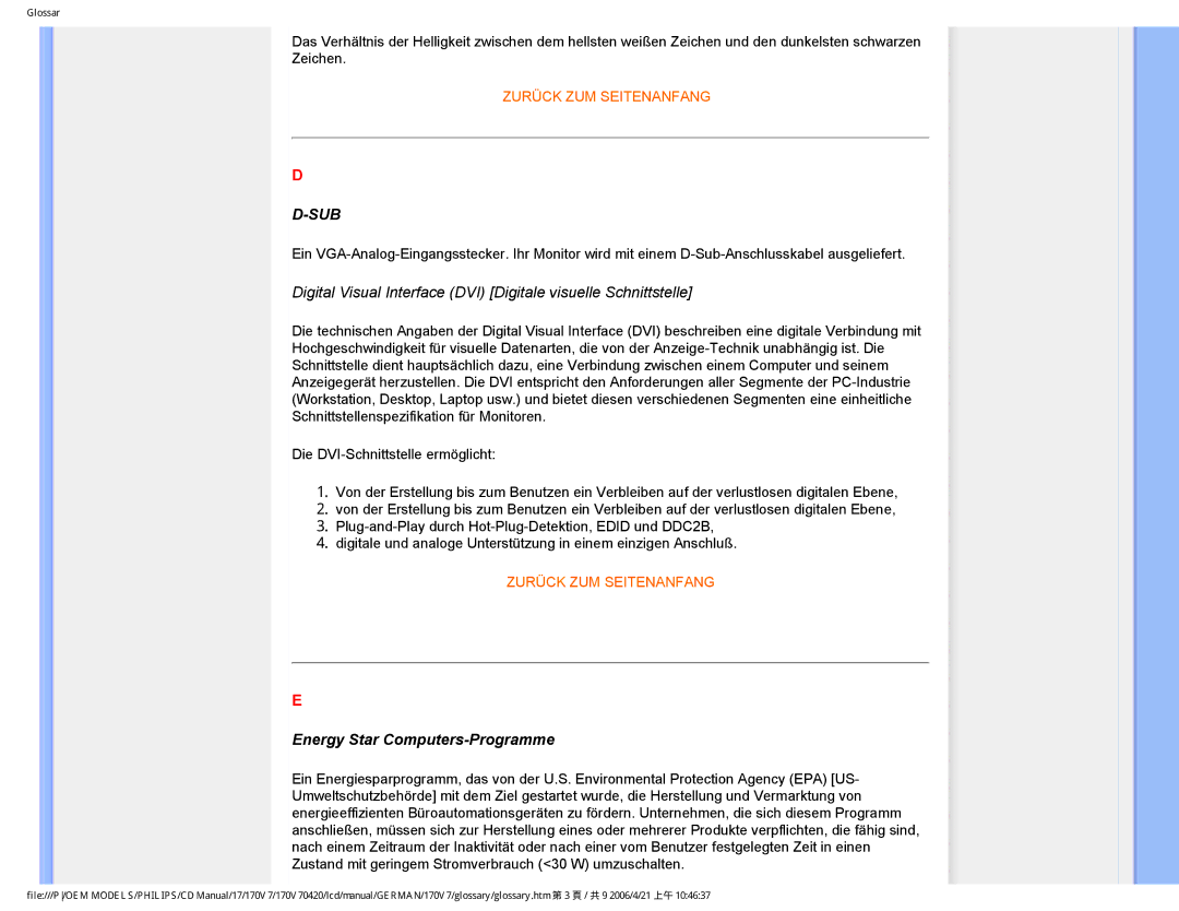 Philips 170V7 user manual Sub, Energy Star Computers-Programme 