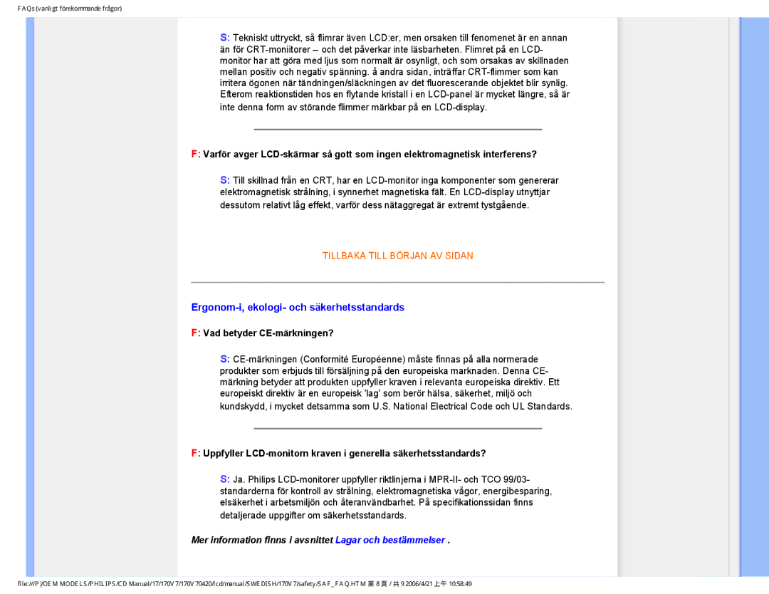 Philips 170V7FB: Svart user manual Ergonom-i, ekologi- och säkerhetsstandards, Vad betyder CE-märkningen? 