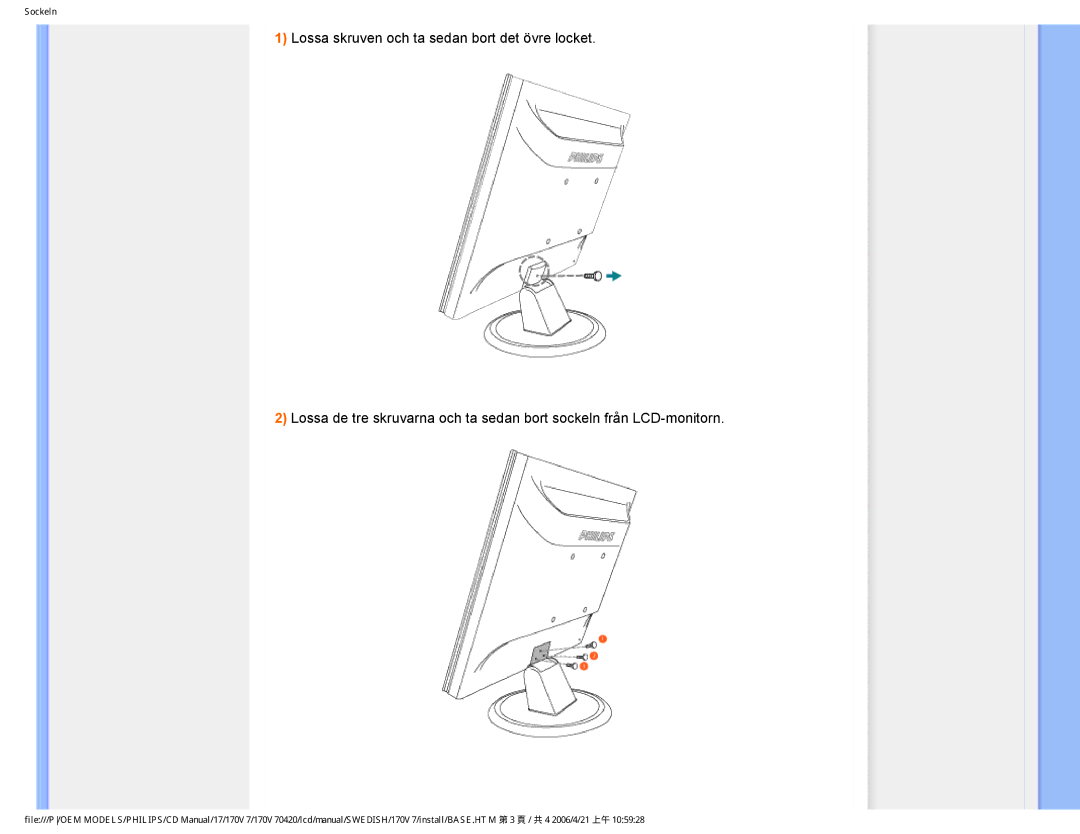 Philips 170V7FB: Svart user manual Sockeln 