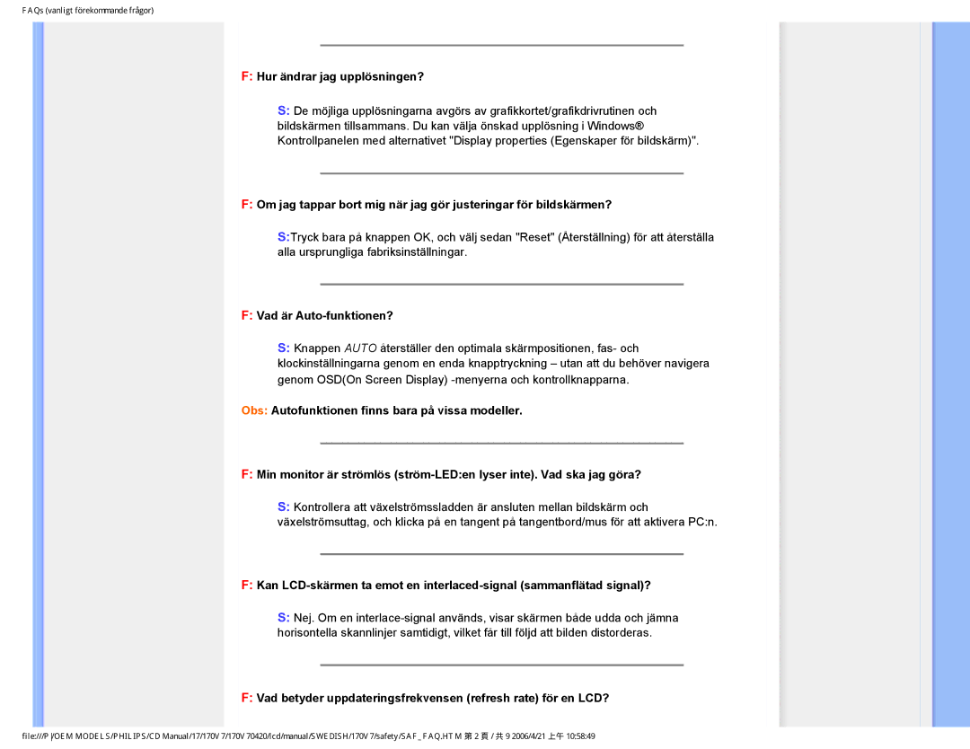 Philips 170V7FB: Svart user manual Hur ändrar jag upplösningen?, Vad är Auto-funktionen? 