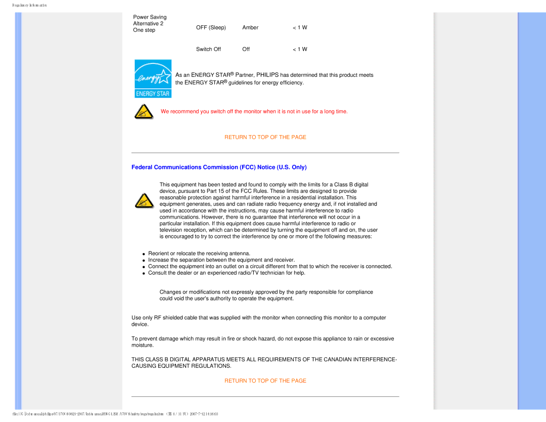 Philips 170v8, HNS8170T user manual Federal Communications Commission FCC Notice U.S. Only 