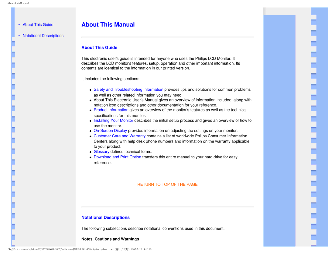 Philips HNS8170T, 170v8 user manual About This Manual, About This Guide, Notational Descriptions 