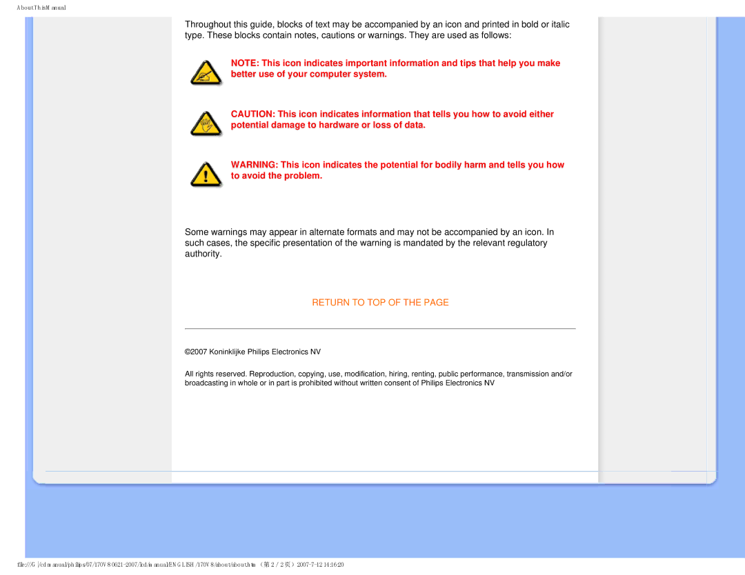 Philips 170v8, HNS8170T user manual Return to TOP 