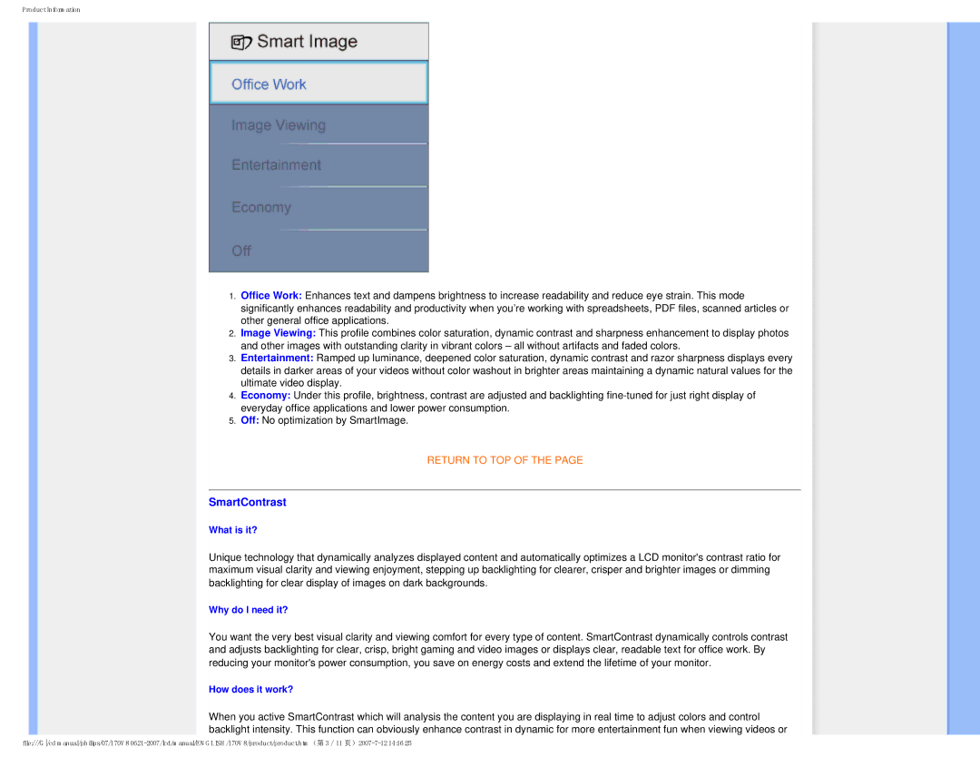 Philips HNS8170T, 170v8 user manual SmartContrast 