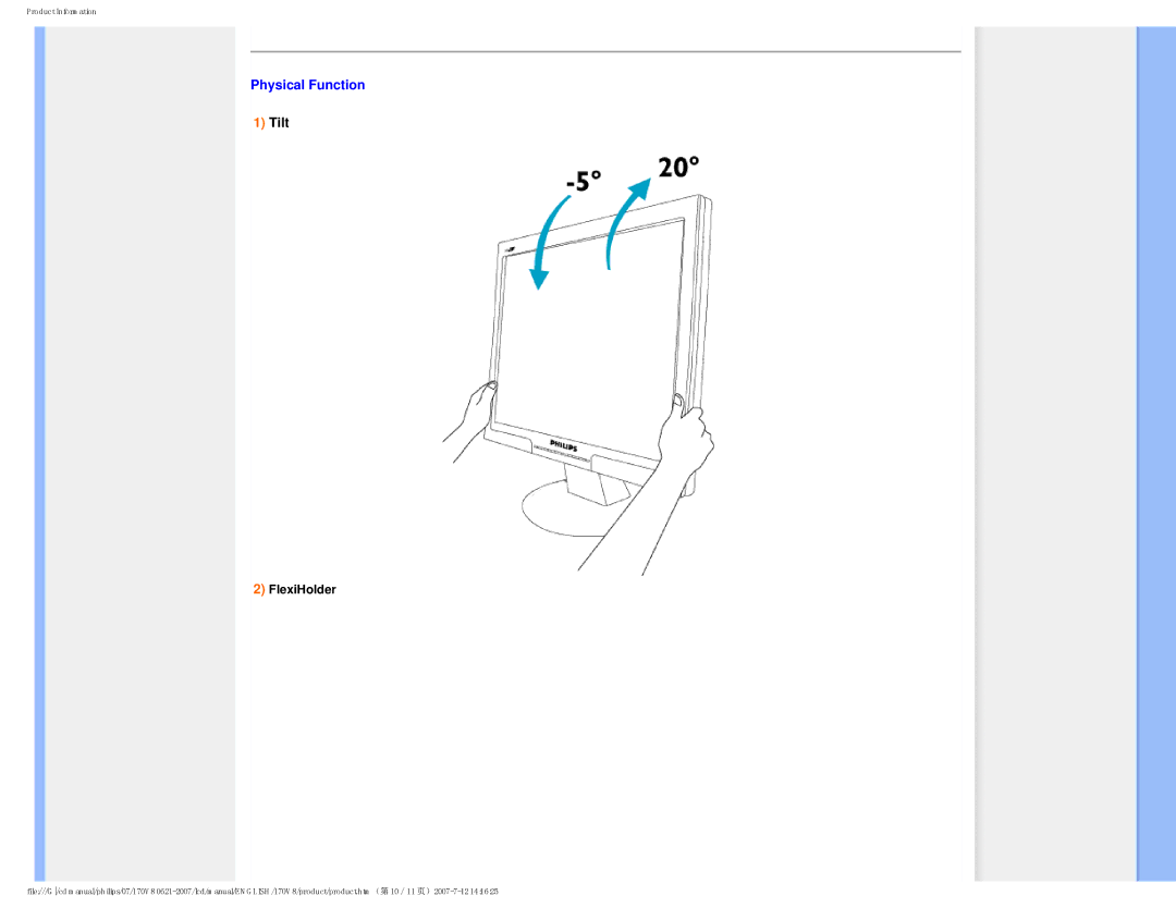 Philips 170v8, HNS8170T user manual Physical Function, Tilt 