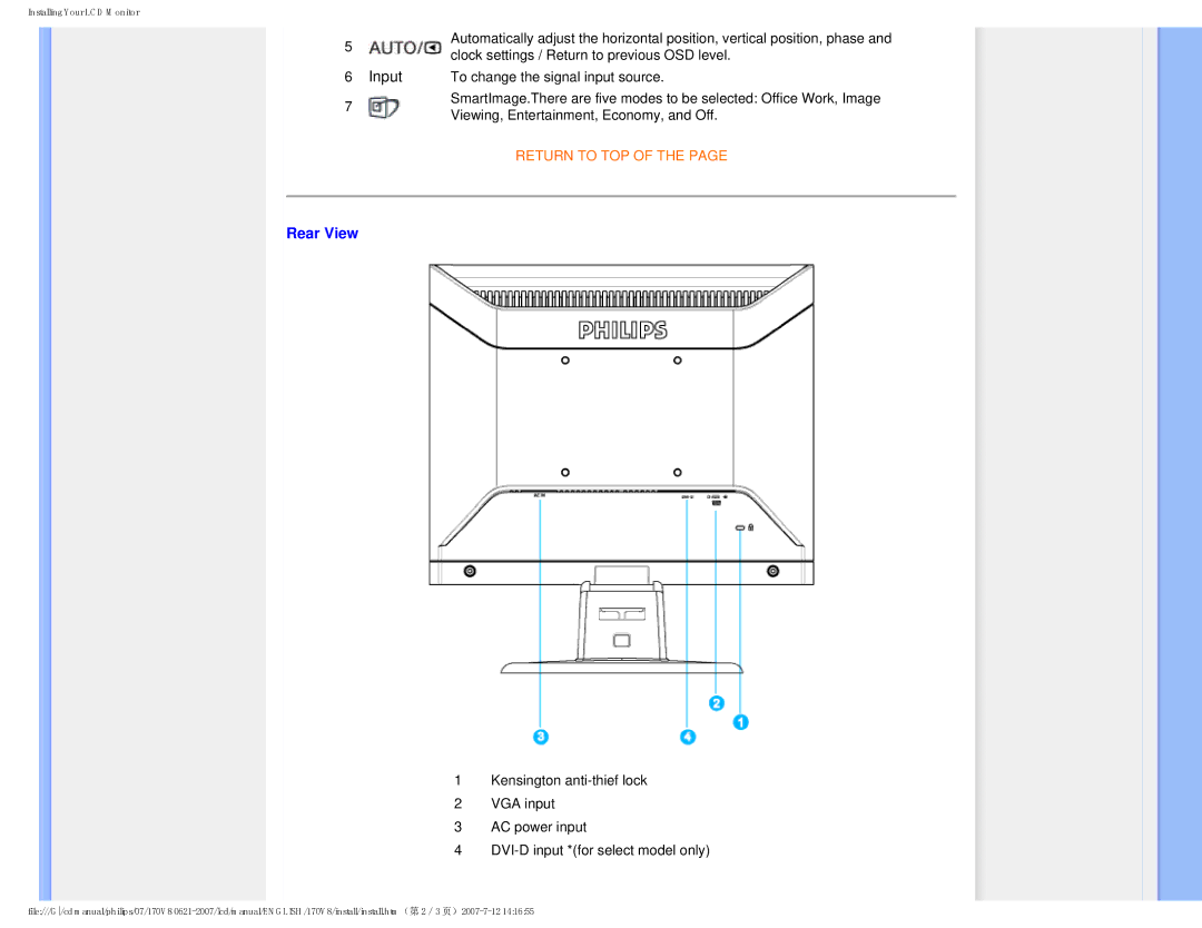 Philips HNS8170T, 170v8 user manual Rear View 