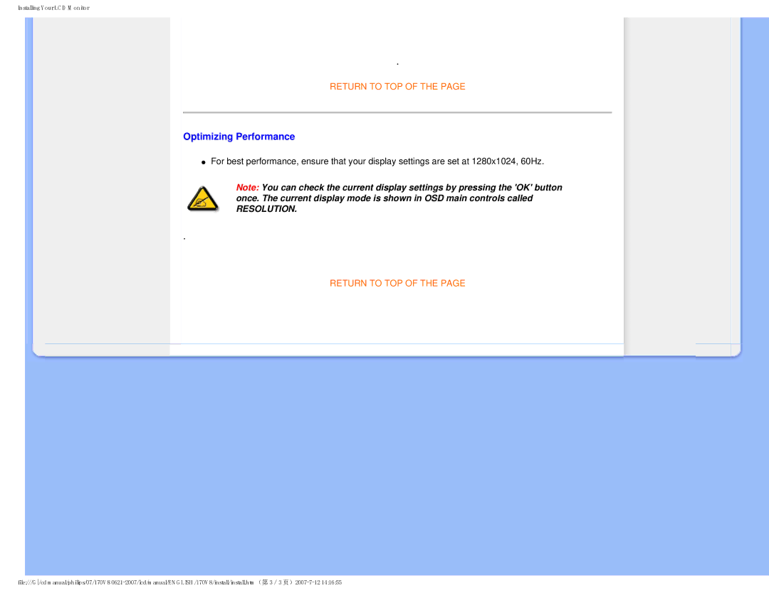 Philips 170v8, HNS8170T user manual Optimizing Performance 