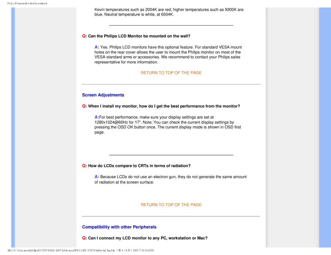 Philips HNS8170T, 170v8 user manual Screen Adjustments, Compatibility with other Peripherals 