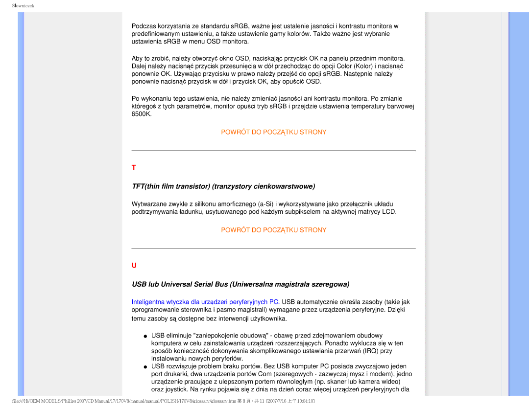 Philips 170v8 user manual TFTthin film transistor tranzystory cienkowarstwowe 