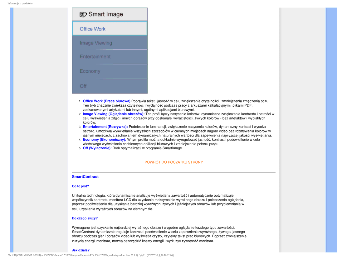 Philips 170v8 user manual SmartContrast, Jak działa? 