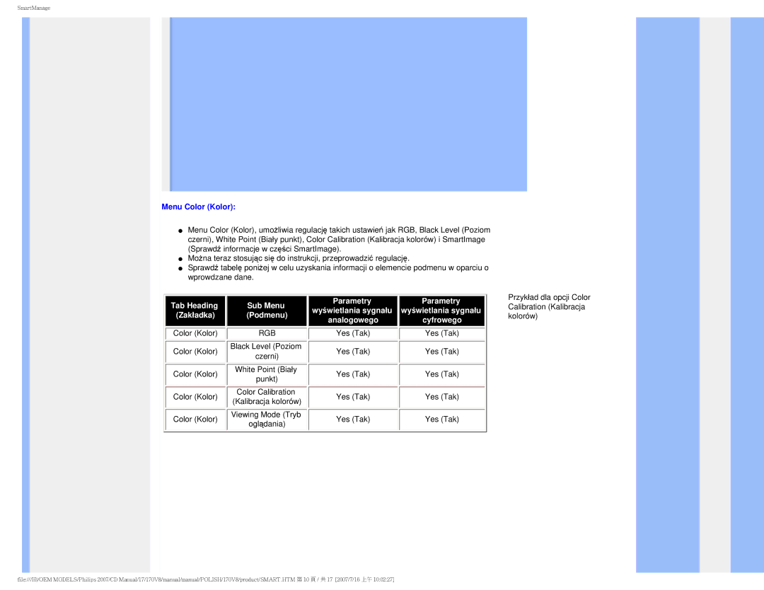 Philips 170v8 user manual Menu Color Kolor, Rgb 