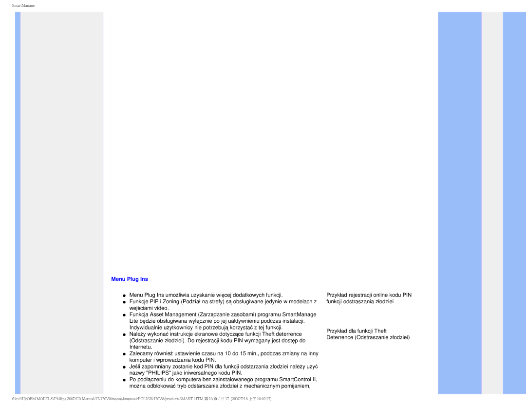 Philips 170v8 user manual Menu Plug Ins 