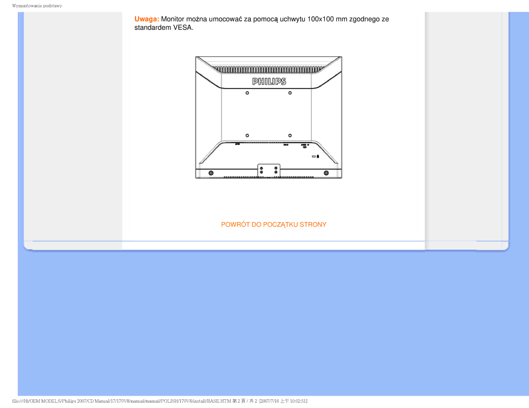 Philips 170v8 user manual Powrót do Początku Strony 