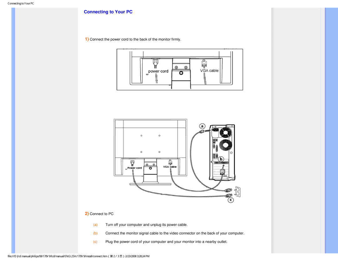 Philips 170V9 user manual Connecting to Your PC 