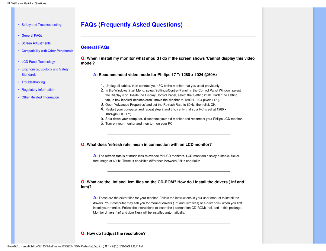 Philips 170V9 user manual FAQs Frequently Asked Questions, General FAQs 