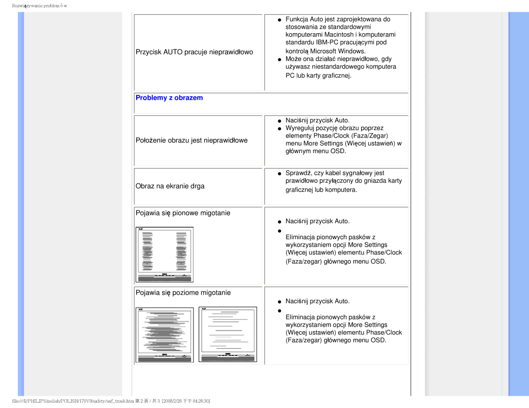 Philips 170V9 user manual Problemy z obrazem 