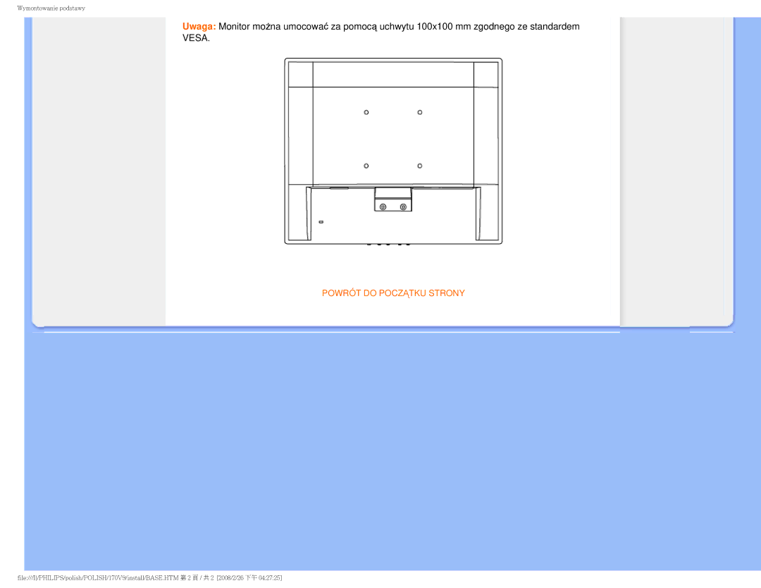 Philips 170V9 user manual Vesa 