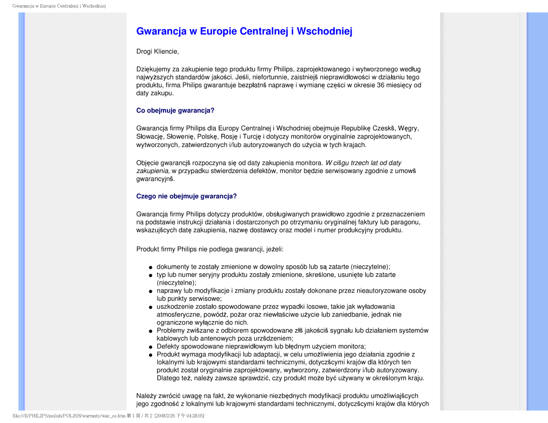 Philips 170V9 user manual Gwarancja w Europie Centralnej i Wschodniej, Co obejmuje gwarancja? 