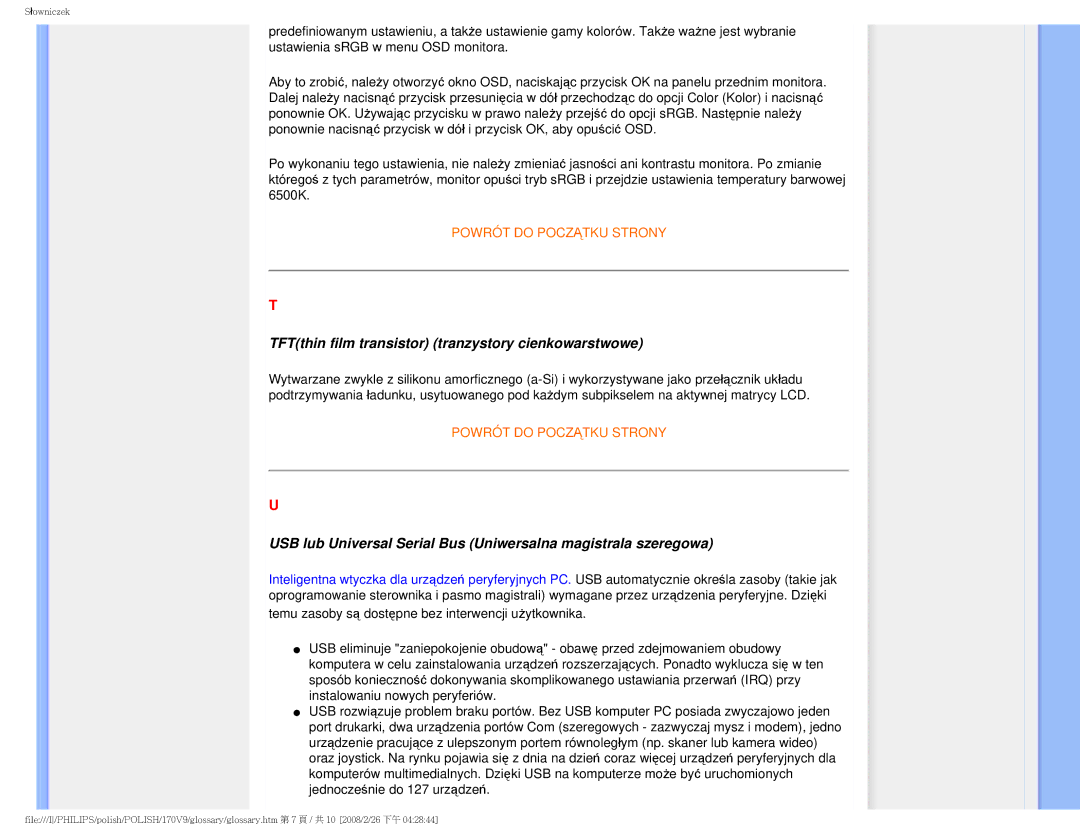 Philips 170V9 user manual TFTthin film transistor tranzystory cienkowarstwowe 