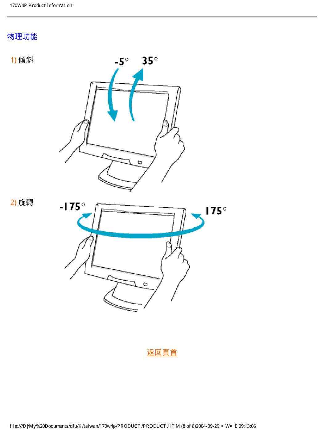 Philips 170W4P user manual 物理功能 