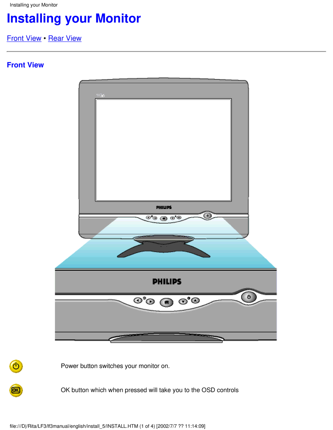 Philips 170X user manual Installing your Monitor 