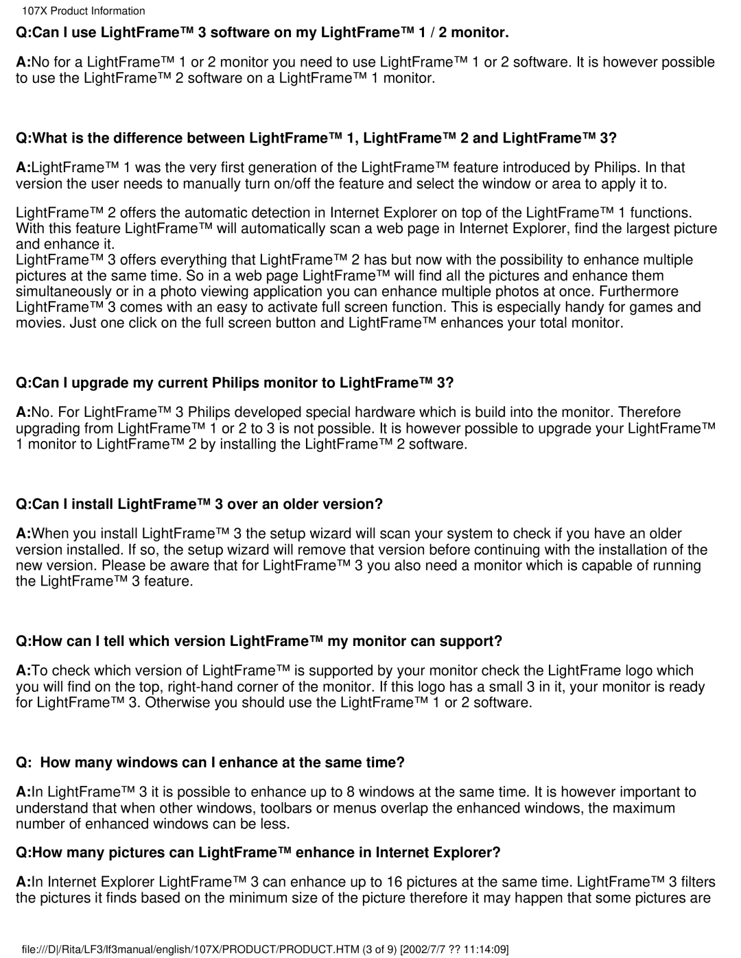 Philips 170X user manual QCan I upgrade my current Philips monitor to LightFrame 3? 