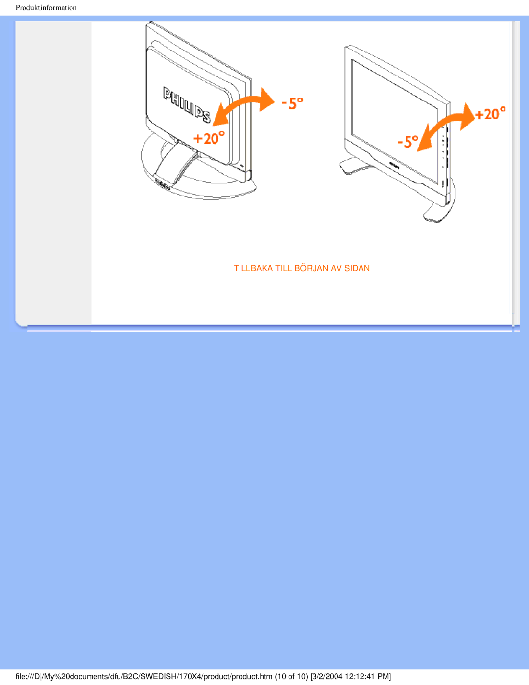 Philips 170X4 user manual Tillbaka Till Början AV Sidan 