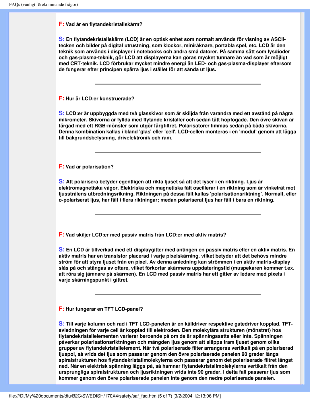 Philips 170X4 user manual FAQs vanligt förekommande frågor 