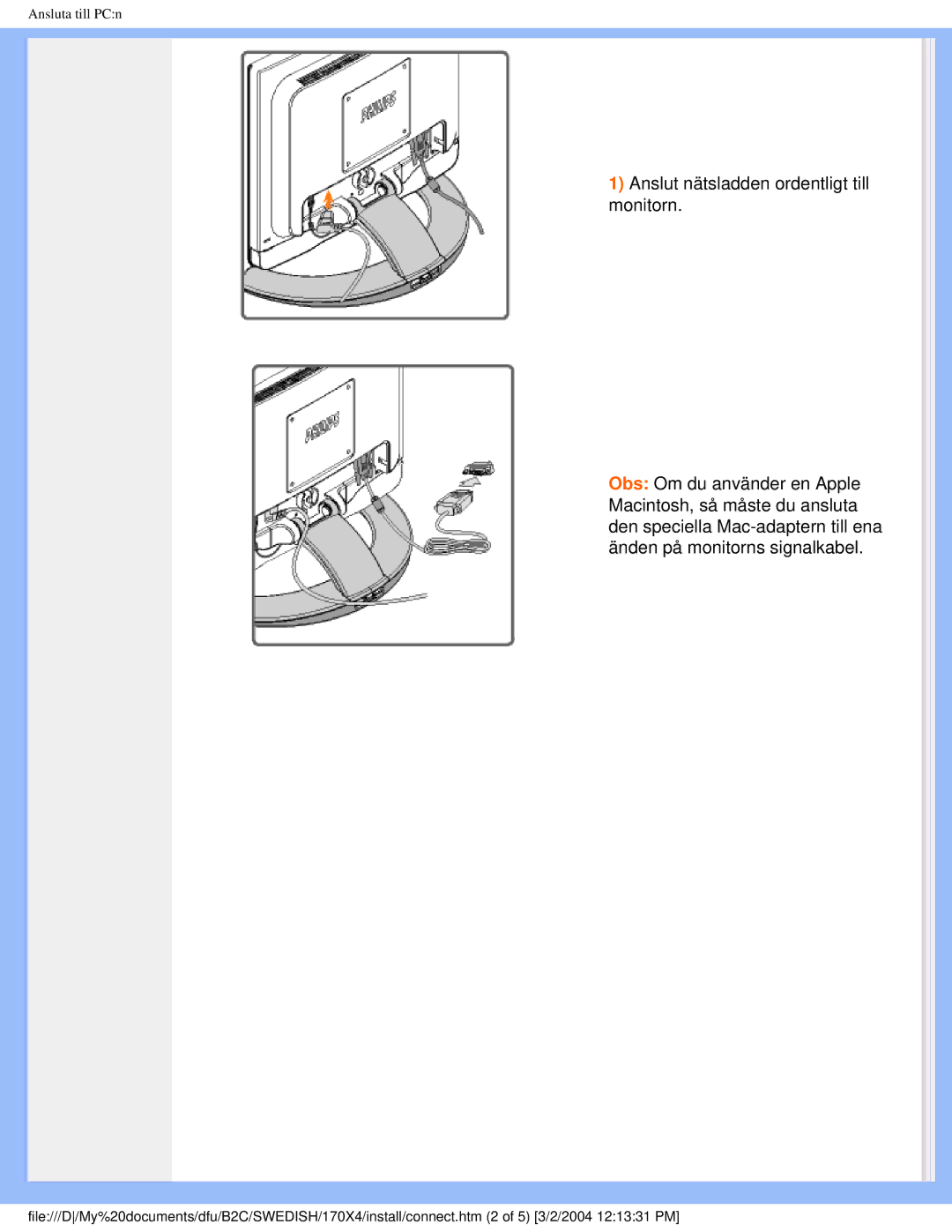 Philips 170X4 user manual Ansluta till PCn 