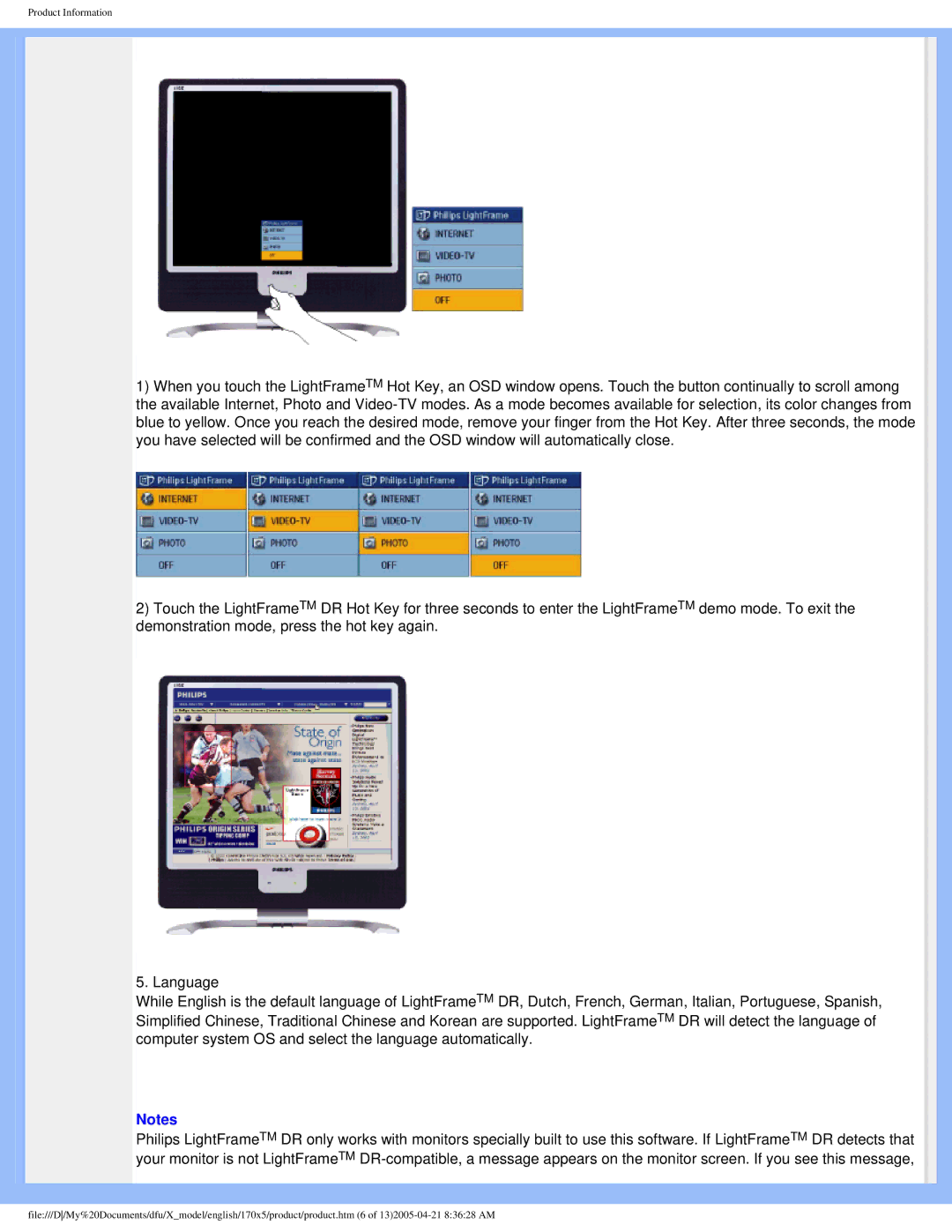 Philips 170x5 user manual Product Information 