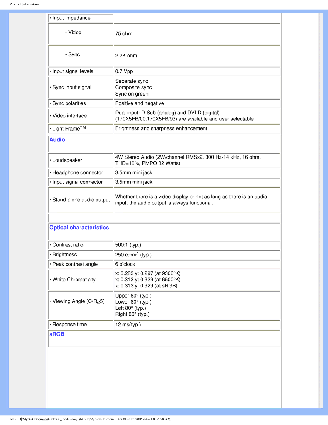 Philips 170x5 user manual Audio 