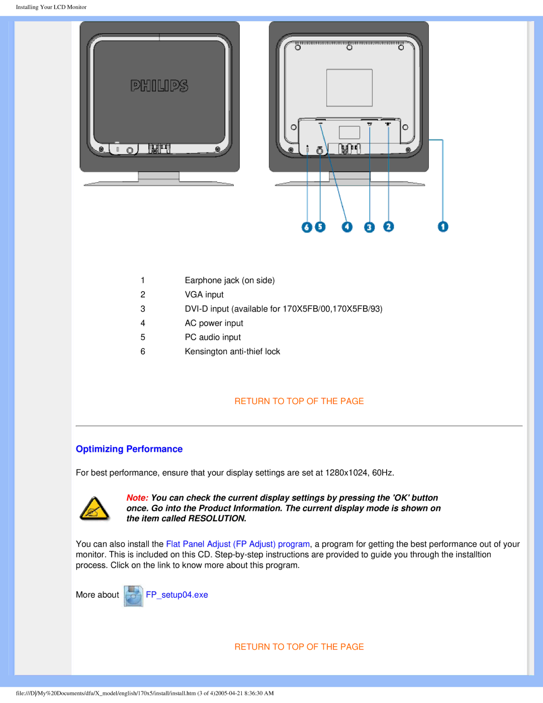 Philips 170x5 user manual Optimizing Performance 