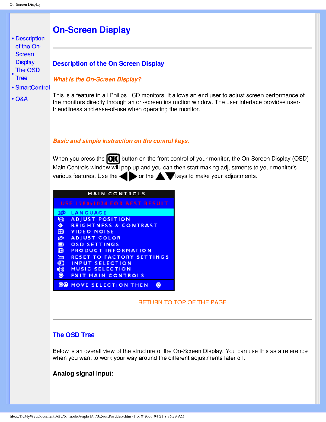 Philips 170x5 user manual On-Screen Display 