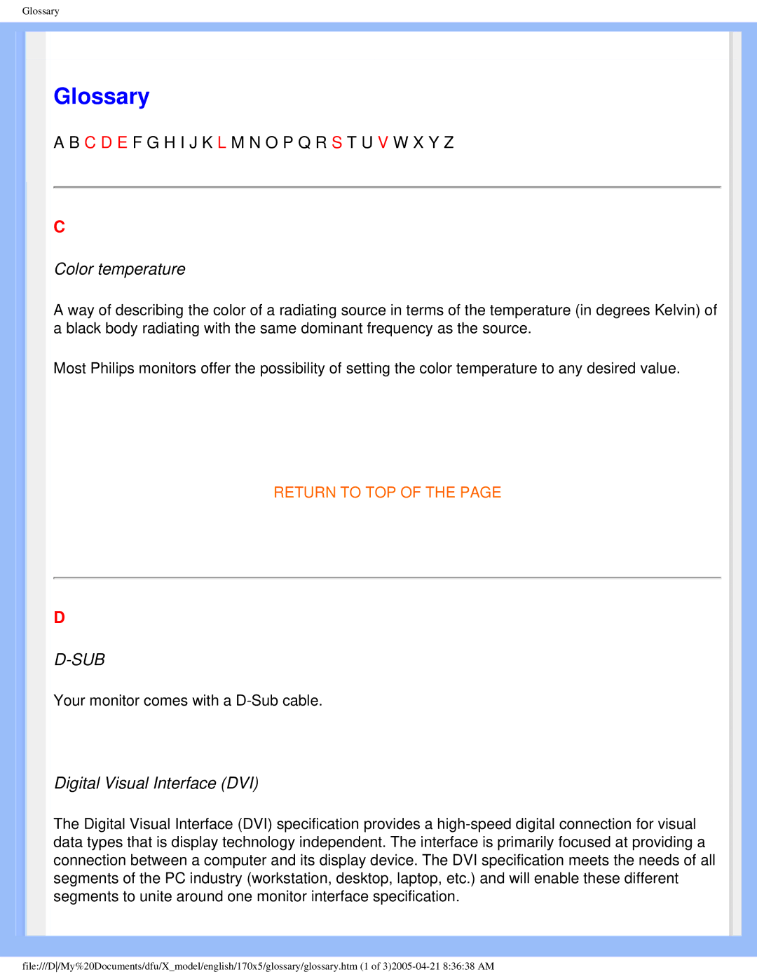 Philips 170x5 user manual Glossary 