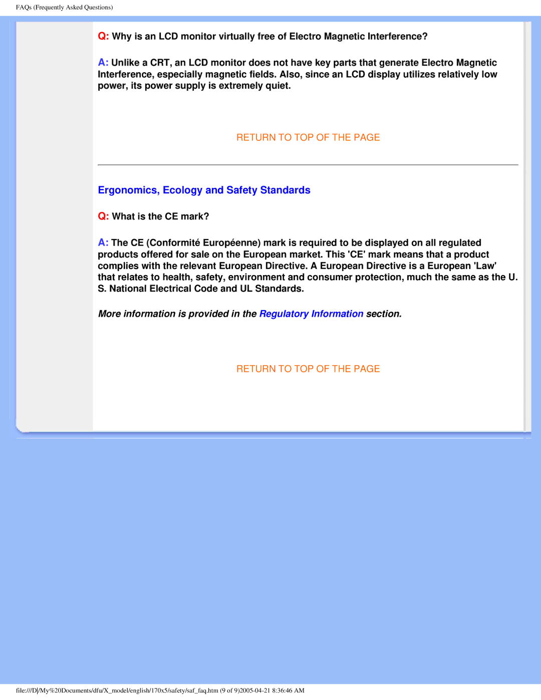 Philips 170x5 user manual Ergonomics, Ecology and Safety Standards 